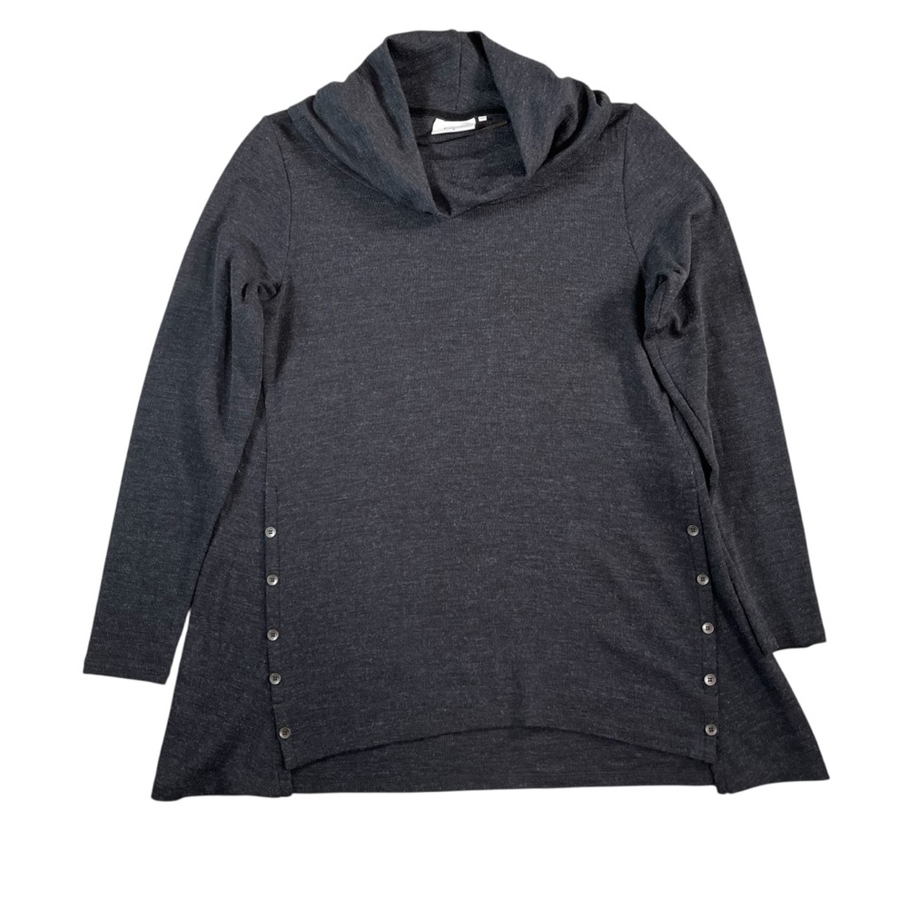 Foil Black/Navy 100%‎ Merino Wool Long Sleeve Top Size Small Cowl Neck